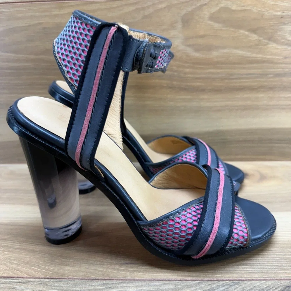 LAMB L.A.M.B. Carter Heels‎ Womens 7 M Neon Pink Blue Leather Ankle Strap